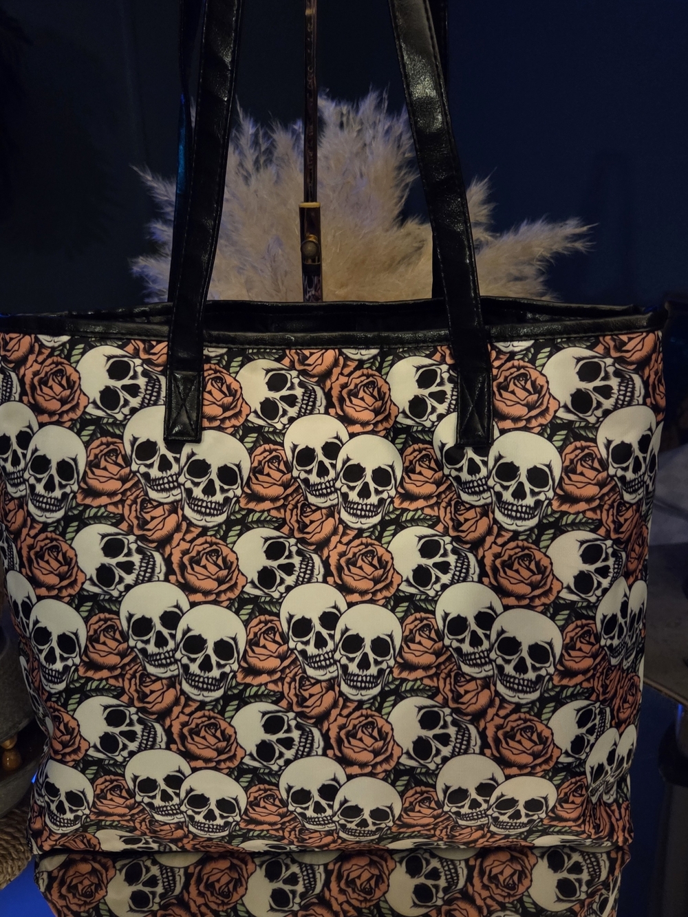 Skull & Roses Gothic Tote Bag Tattoo Print Halloween Punk Rock
